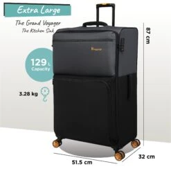 Duo-Tone - Extra Large (Pewter & Black) -Travel Gear Shop Duo Tone XLarge Black dims weights