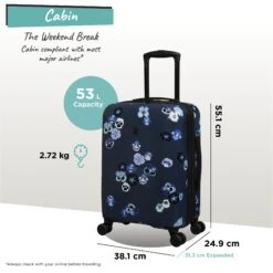 IT Luggage Sheen - 2pc Set (Pansies Floral Blue Depths) -Travel Gear Shop Sheen Pansies Cabin dims weights