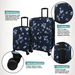 IT Luggage Sheen - 2pc Set (Pansies Floral Blue Depths) -Travel Gear Shop Sheen Pansies Large Cabin Infographic