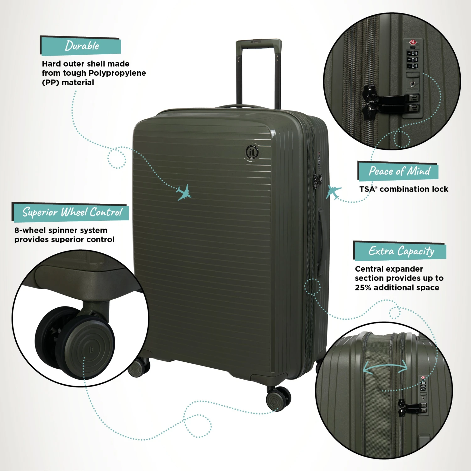 IT Luggage Spontaneous - 3pc Set (Olive Night) 3 IT Luggage Spontaneous - 3pc Set (Olive Night) - Image 3